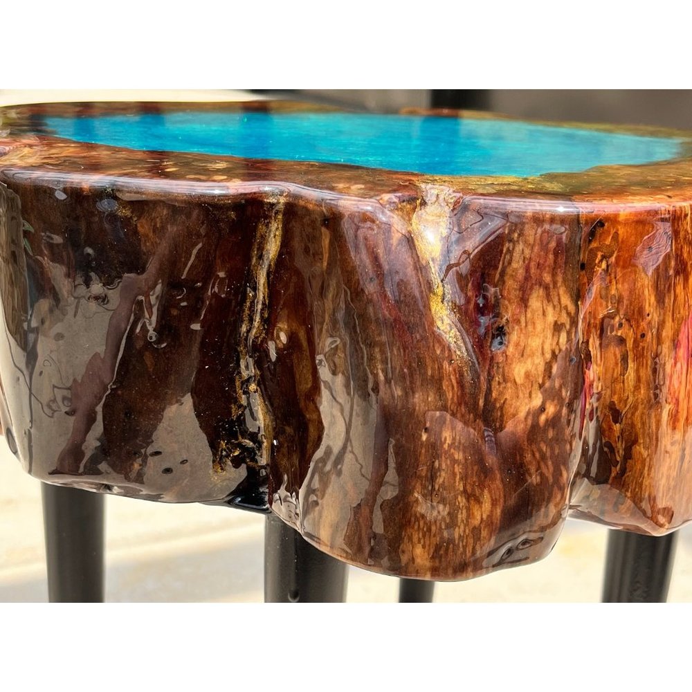 Lagoon Stump Table, Resin Epoxy Side Table, Resin Epoxy Art, Petrified Stump Tab - Picture 6 of 10